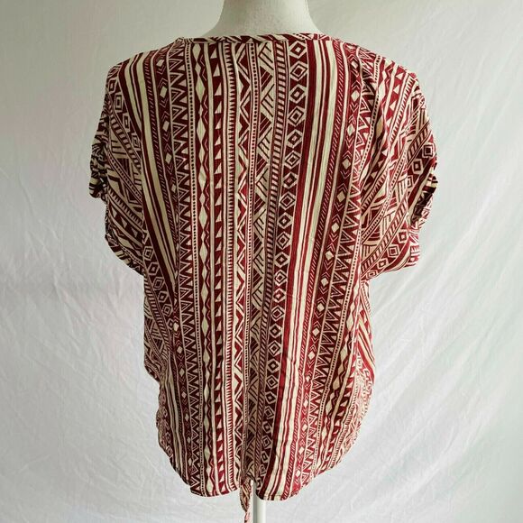 Entro Tribal Top Knotted Waist V Neck Relaxed Fit Red Short Sleeve Casual Small - Picture 7 of 11